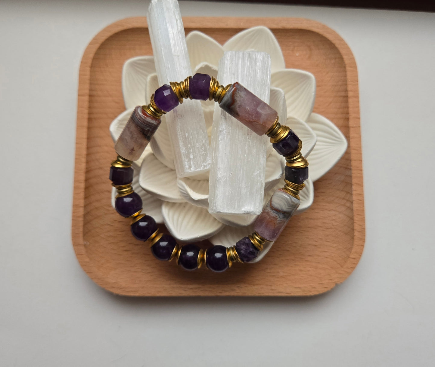 Rainbow Amethyst, Amethyst, & Brass Bracelet