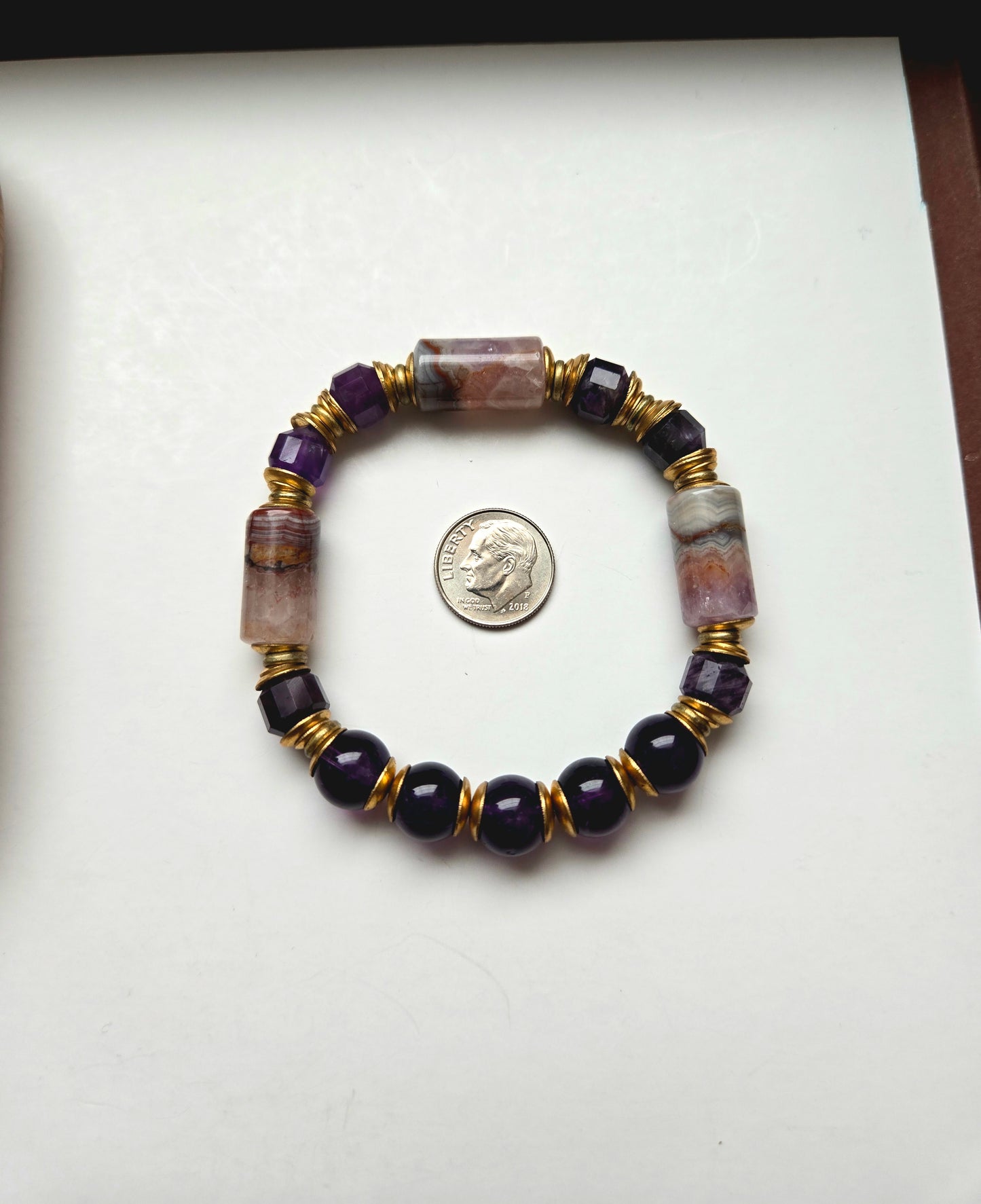 Rainbow Amethyst, Amethyst, & Brass Bracelet