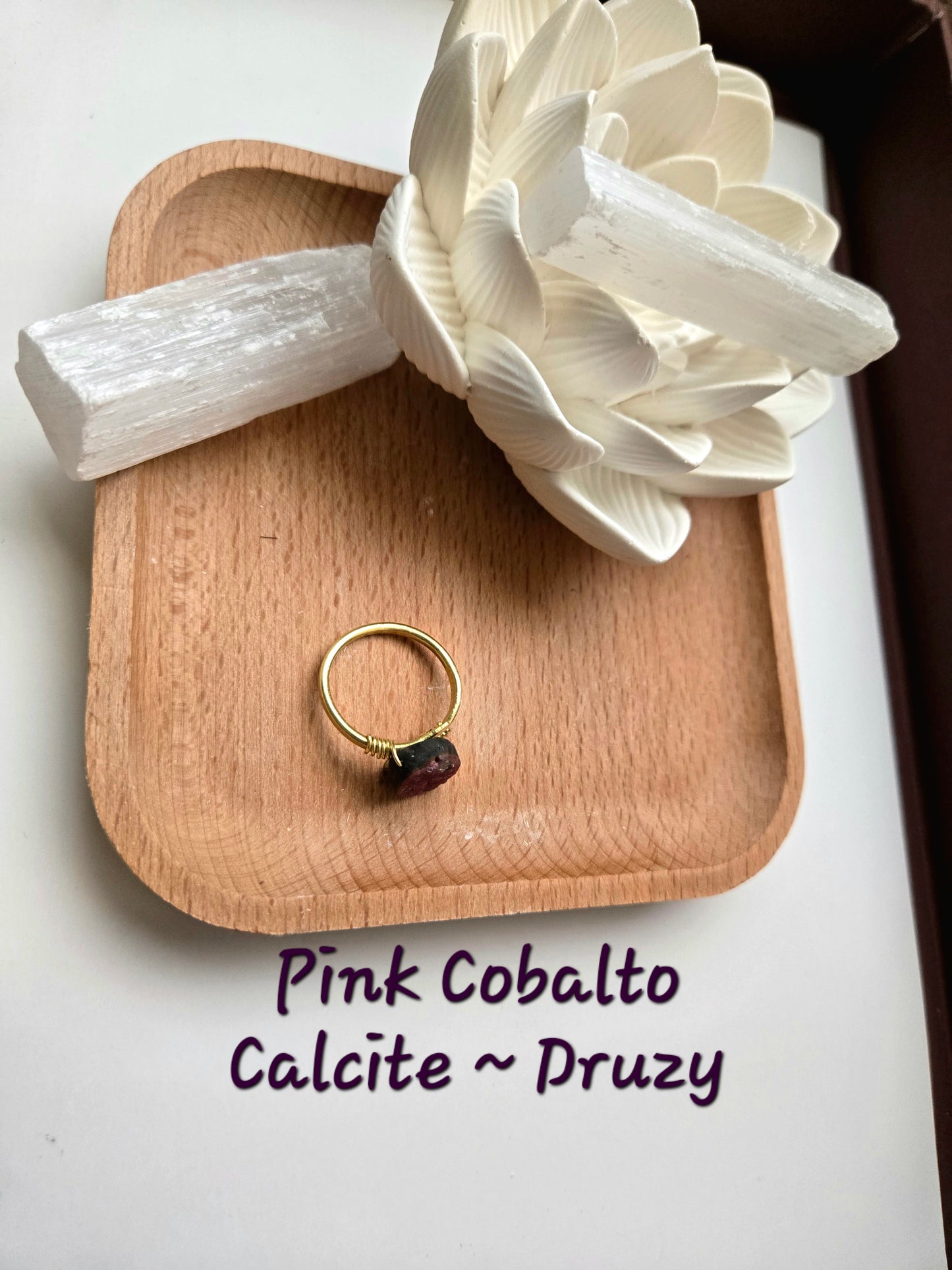 Ring - Pink Cobalto Calcite & Brass - Size 9