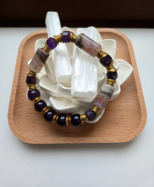 Rainbow Amethyst, Amethyst, & Brass Bracelet