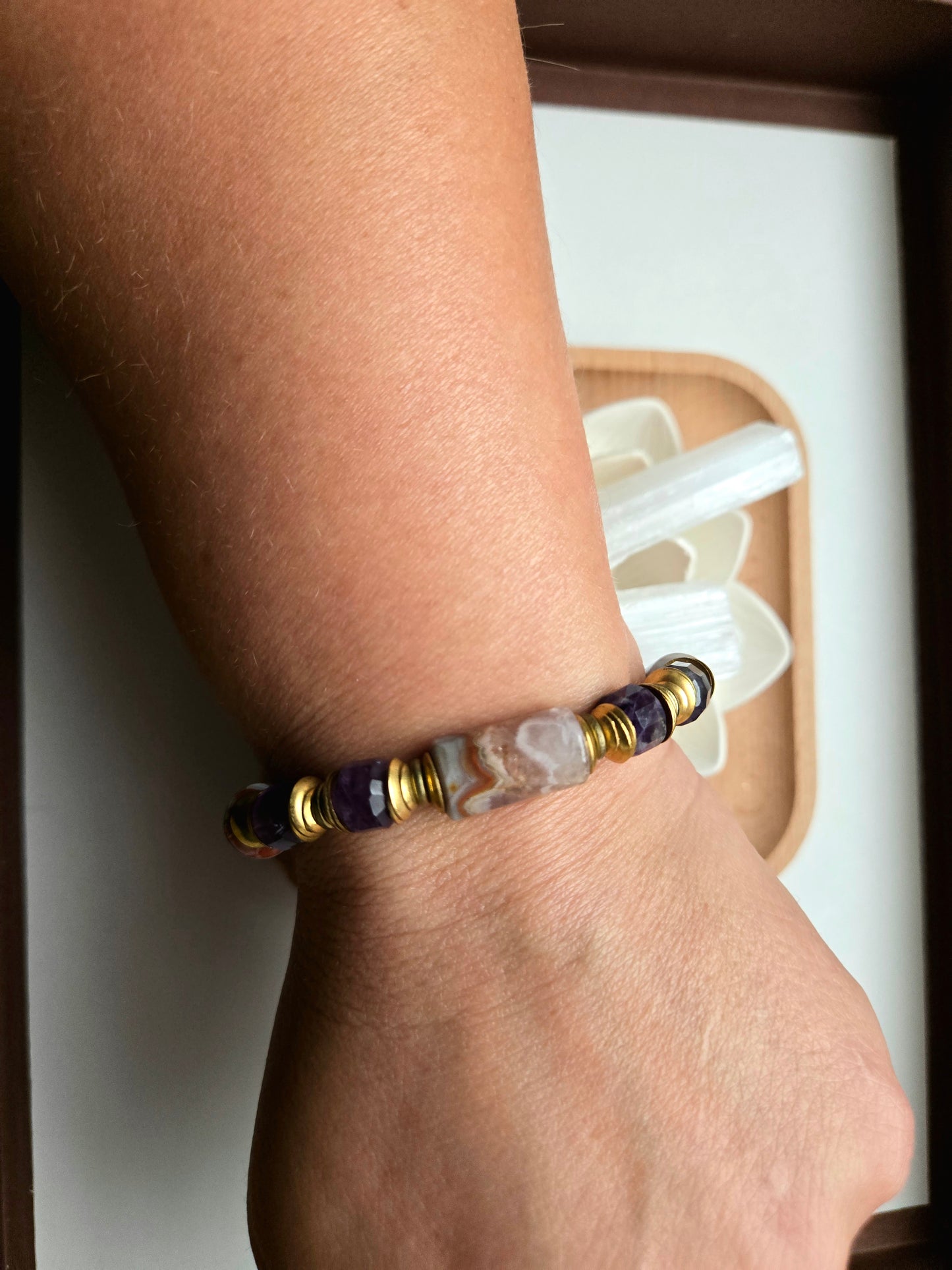 Rainbow Amethyst, Amethyst, & Brass Bracelet