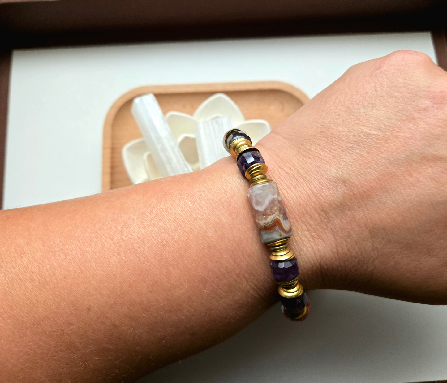 Rainbow Amethyst, Amethyst, & Brass Bracelet