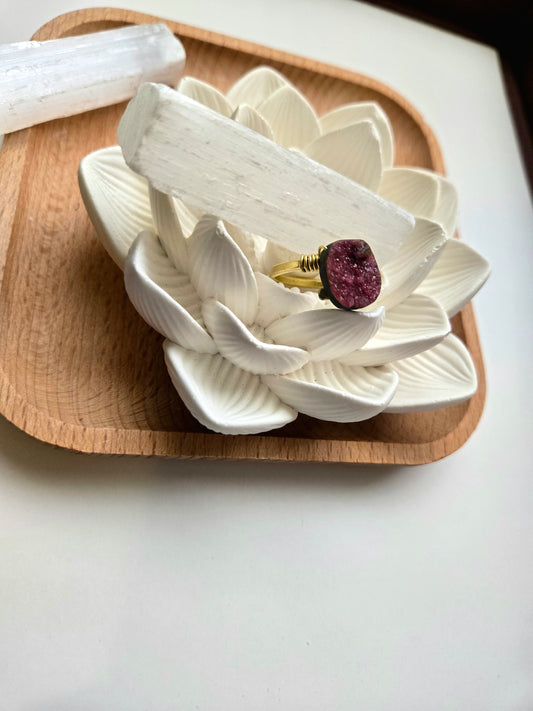 Ring - Pink Cobalto Calcite & Brass - Size 9