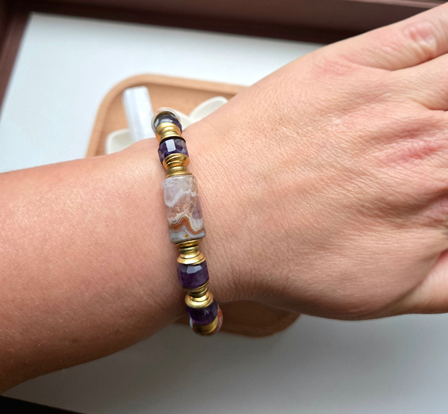 Rainbow Amethyst, Amethyst, & Brass Bracelet