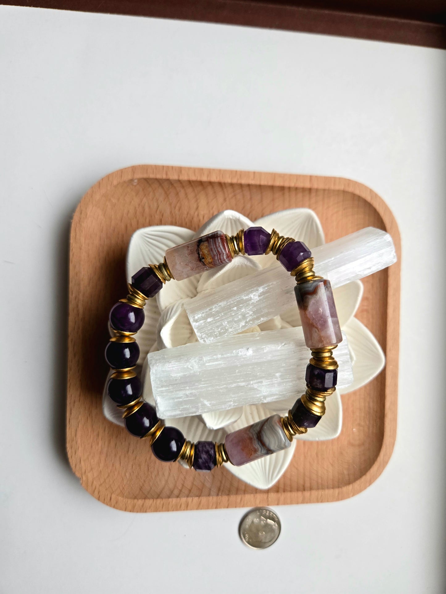 Rainbow Amethyst, Amethyst, & Brass Bracelet